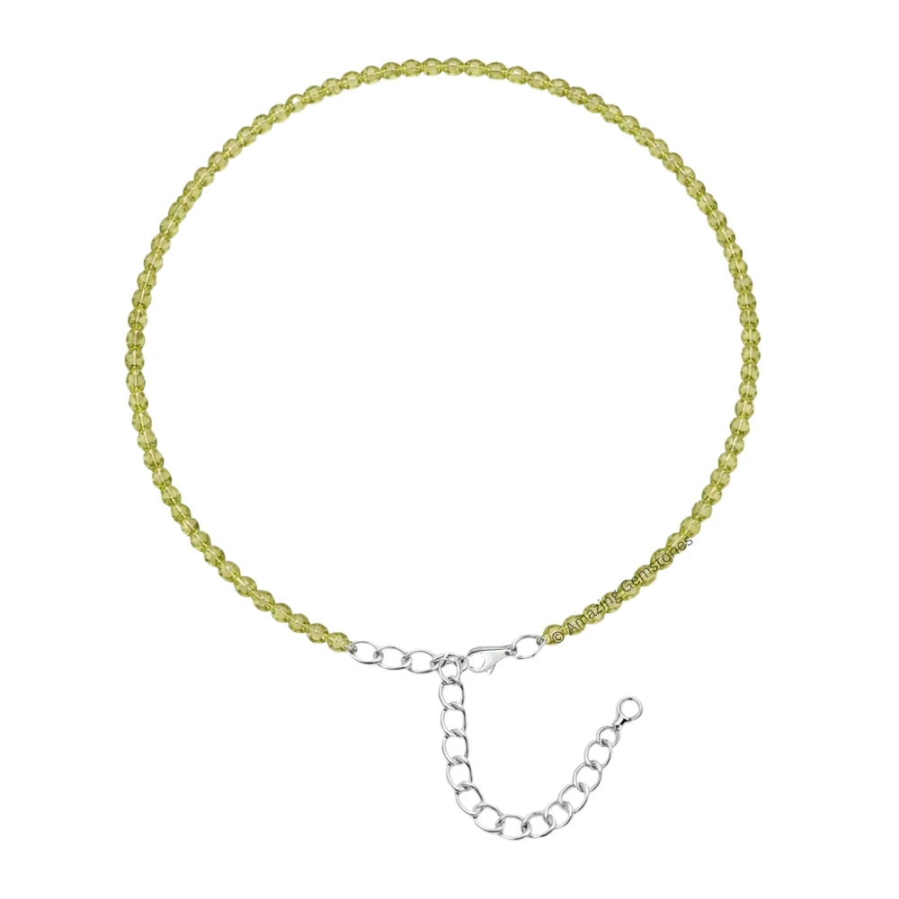 Peridot Crystal Anklet - 2mm Faceted Bead (Silver)