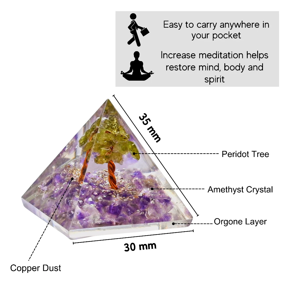 Amethyst with Peridot Tree Orgone Pyramid - Mini