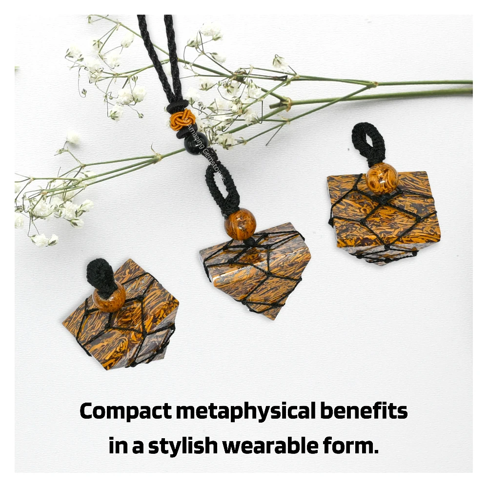 Mariyam Jasper Pyramid Pendant Necklace (Macrame)
