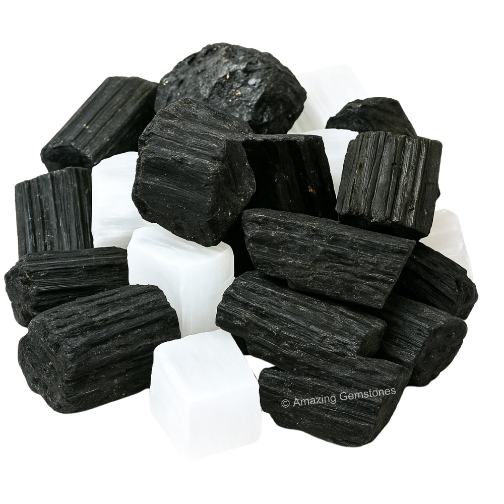 Black Tourmaline Selenite Raw Crystals