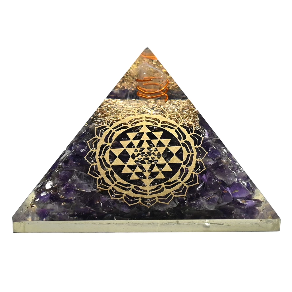 Amethyst Orgone Pyramid - Round Sri Yantra