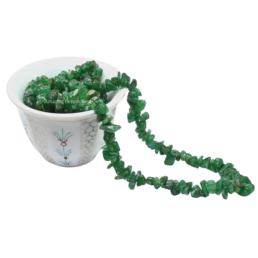 Dark Green Aventurine Chips - Pre Drilled