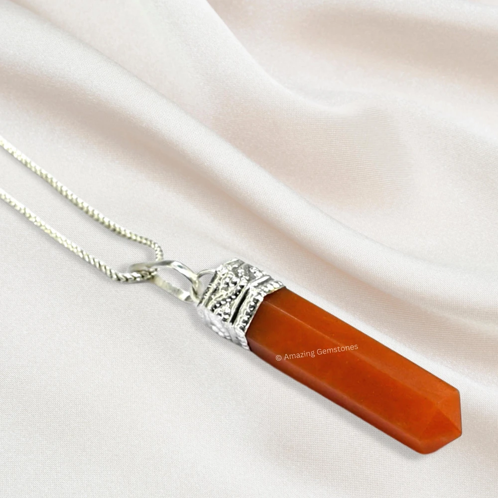 Carnelian Necklace - Pencil Point (Silver)