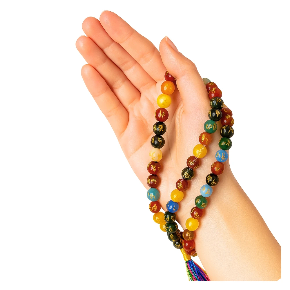 Multi Gemstone Mala (Om Mani Padme Hum) (Without Knot)
