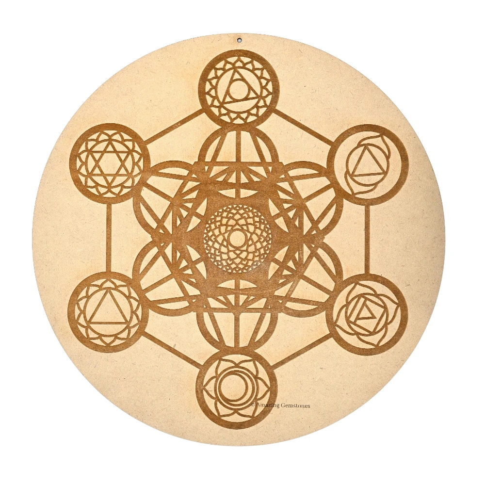 Wooden Crystal Grid Sacred Geometry - Chakra Metatron Cube (6 Inch)