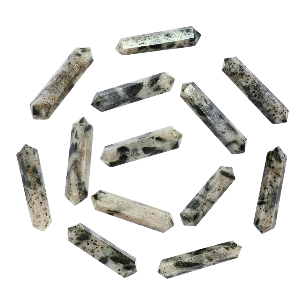 Green Tourmaline in Quartz Pencil Points (Double Terminated)