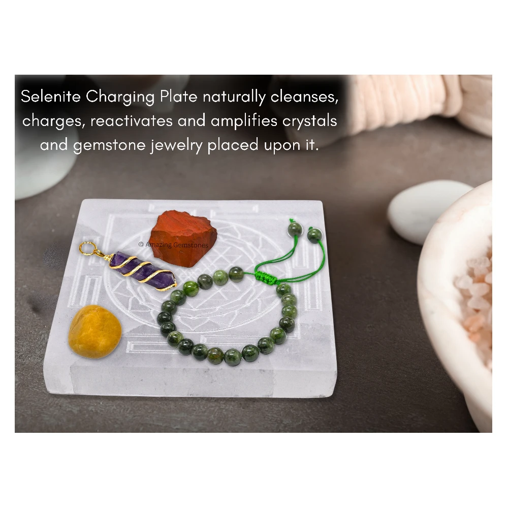 Selenite Charging Plate for Crystals - Sri Yantra(Square) (3 Inch)