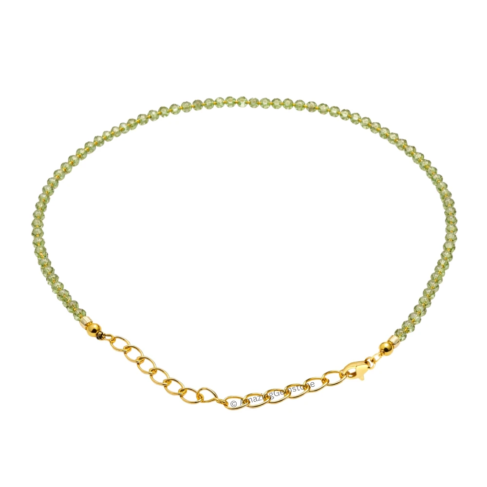 Peridot Crystal Bracelet - 2mm Faceted Bead (Gold)