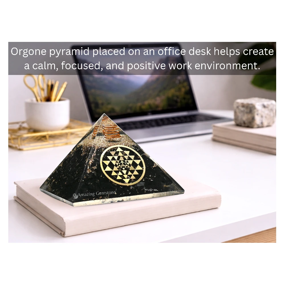Black Tourmaline Orgone Pyramid - Round Sri Yantra