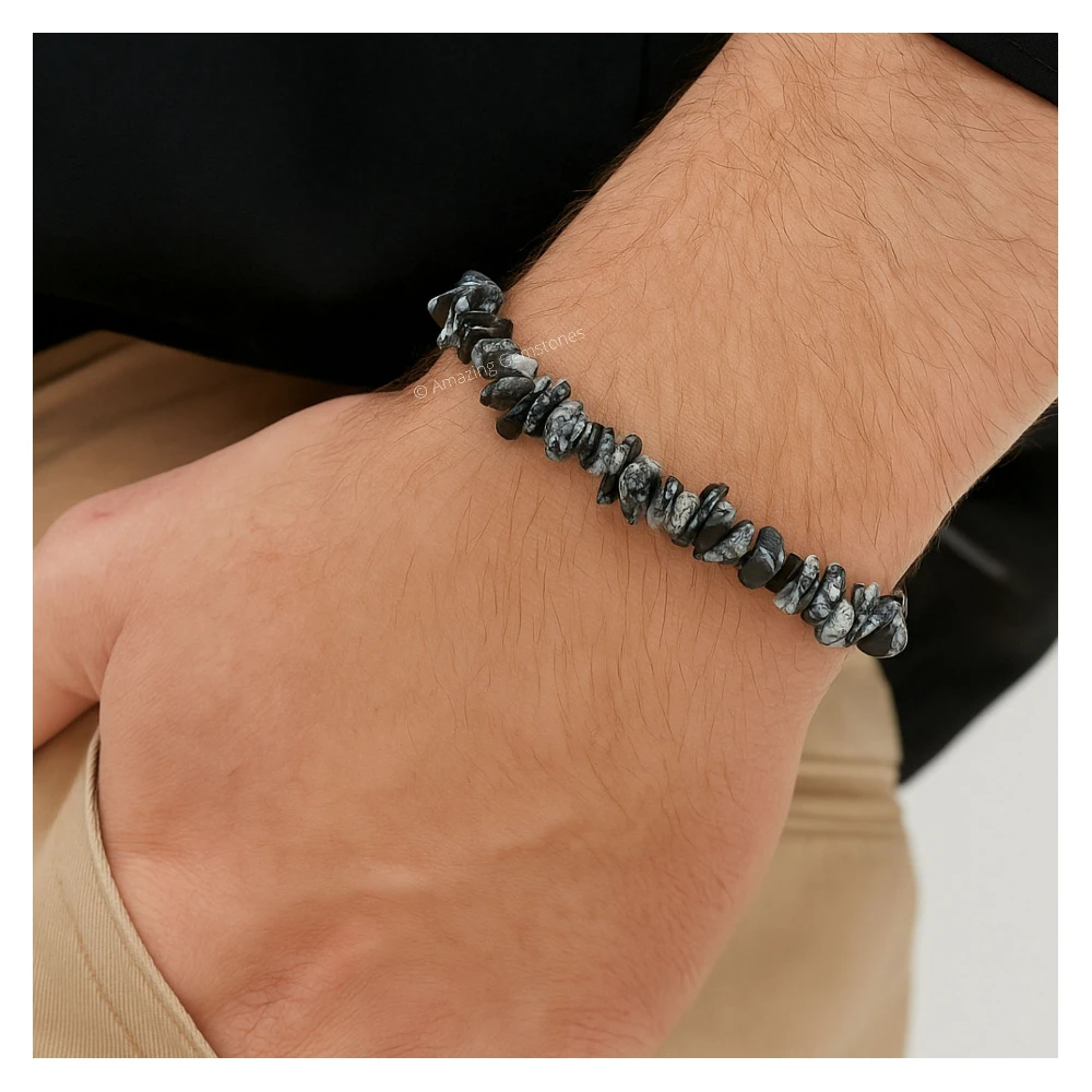 Snowflake Obsidian Chips Bracelet