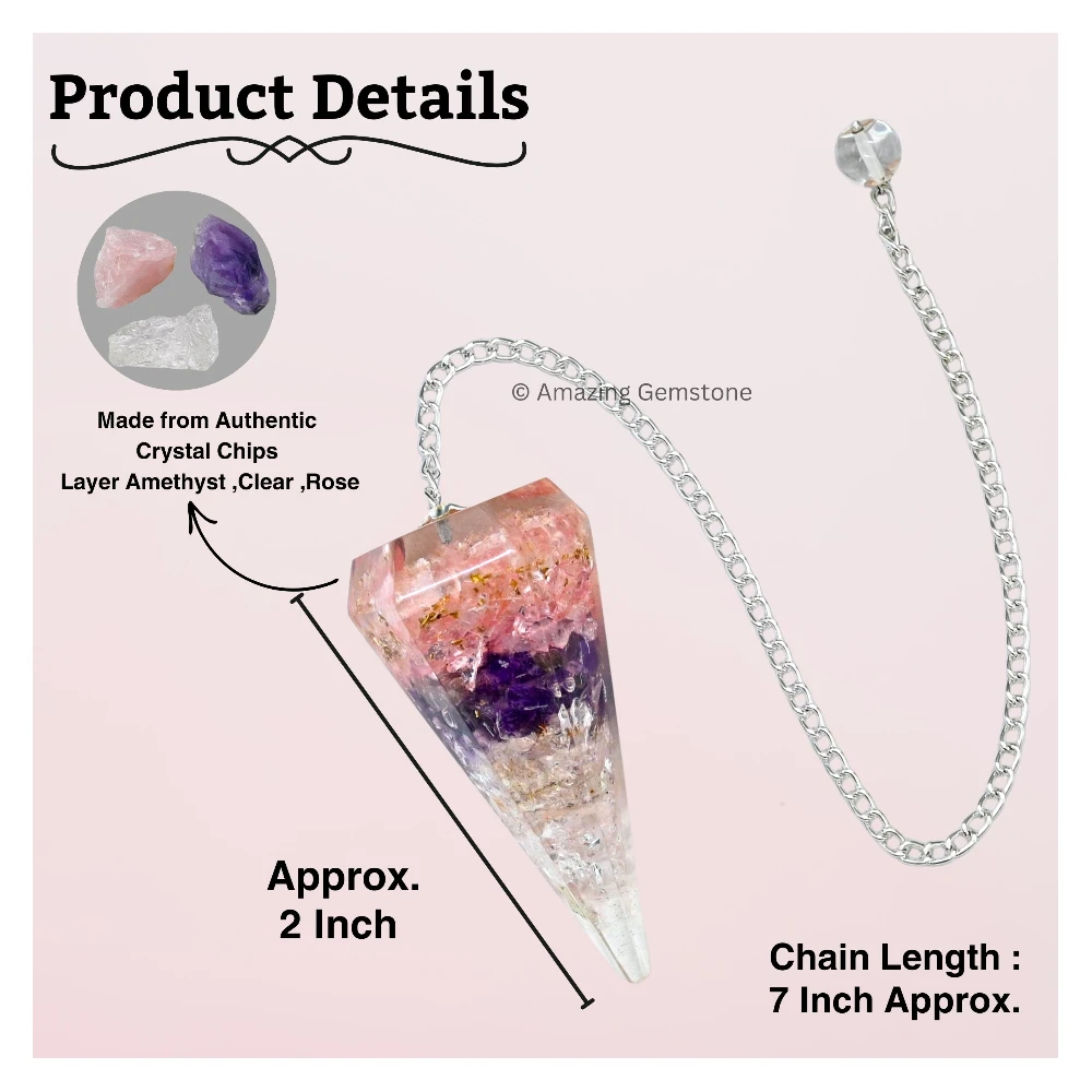 Rose Quartz Amethyst Clear Quartz Orgone Pendulum (Layered)