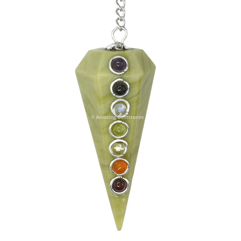 Serpentine Chakra Crystal Pendulum