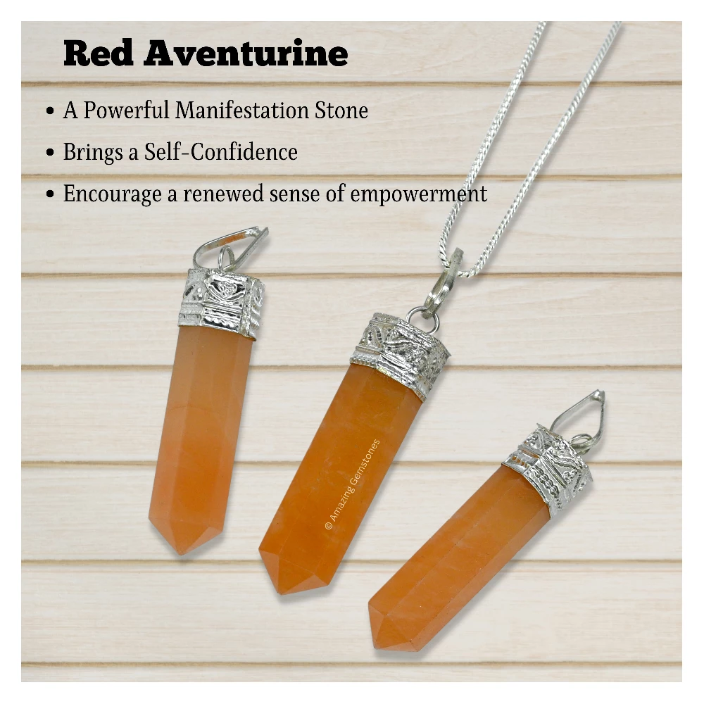 Red Aventurine Necklace - Pencil Point (Silver)