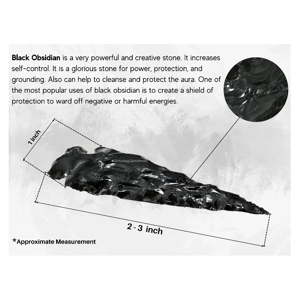Black Obsidian Crystal Arrowhead - 2" to 3" (3 Pieces)