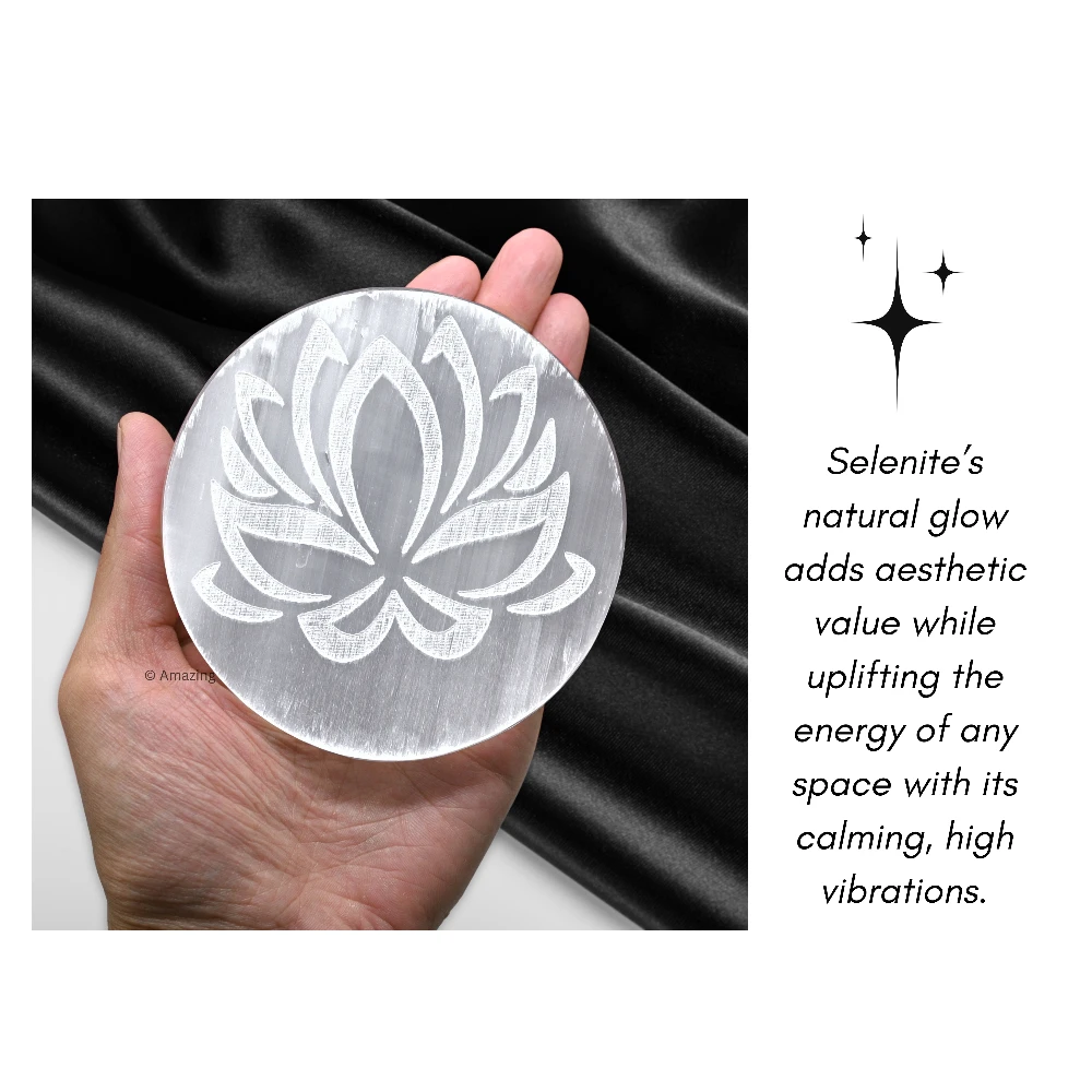 Selenite Charging Plate for Crystals - Lotus FOL (4 Inch)