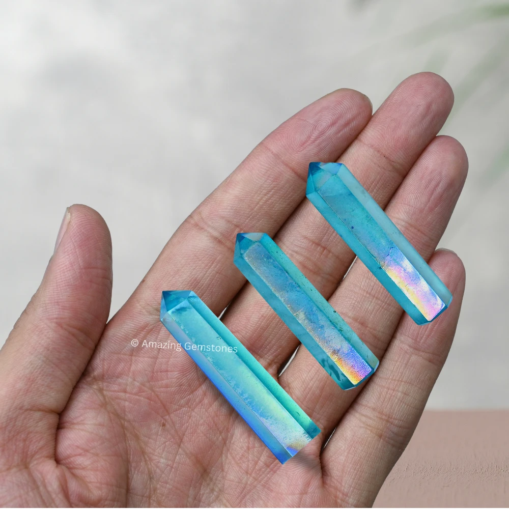Aqua Aura Quartz Pencil Points (Set of 10)