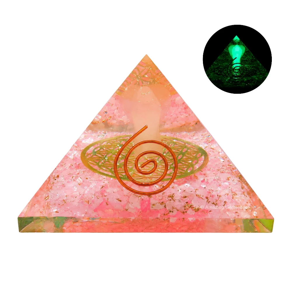 Rose Quartz Orgone Pyramid - Angel Glow in Dark