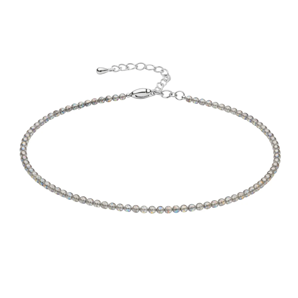 Labradorite Crystal Anklet - 2mm Faceted Bead (Silver)