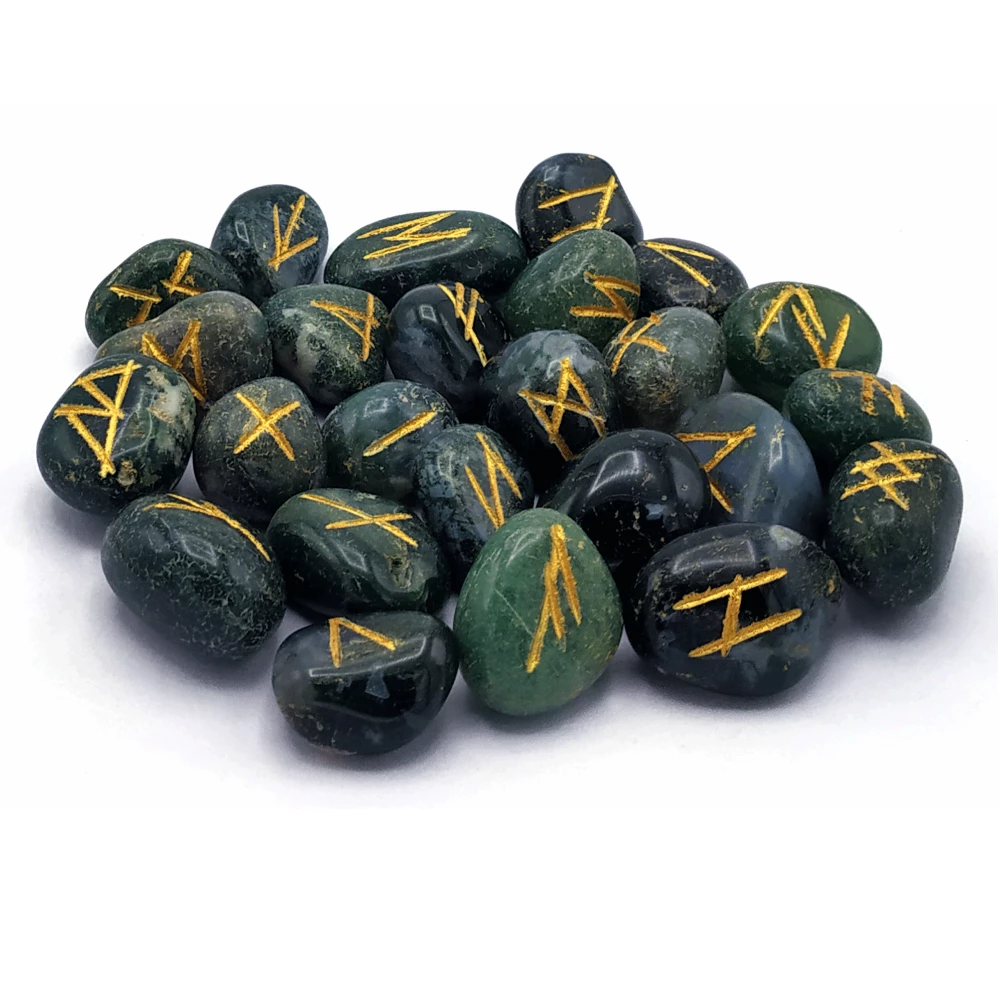 Moss Agate Rune Stones Set