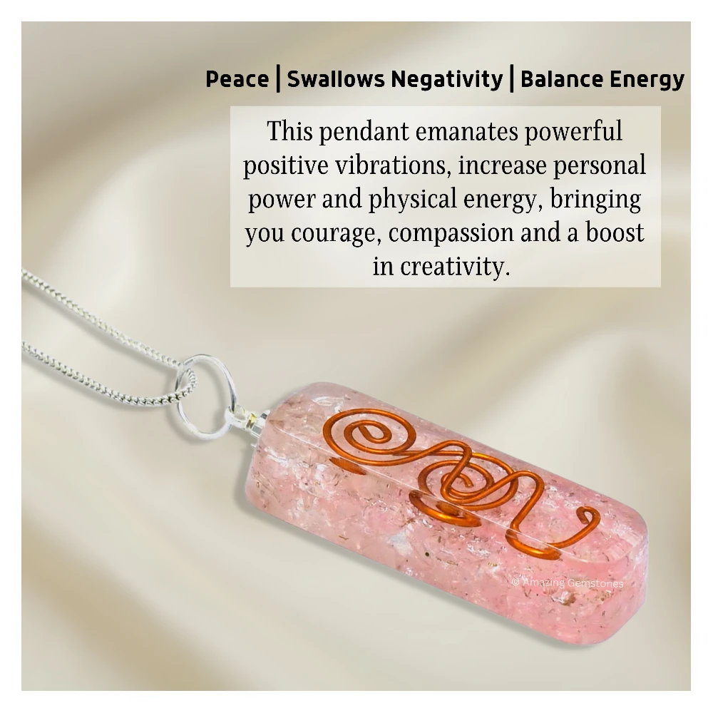Rose Quartz Crystal Orgone Pendant - Rectangle