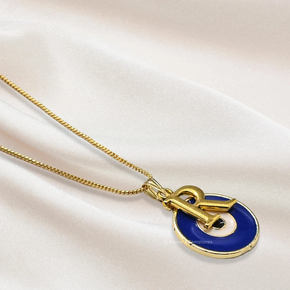 Evil Eye Pendant Necklace with R Initial