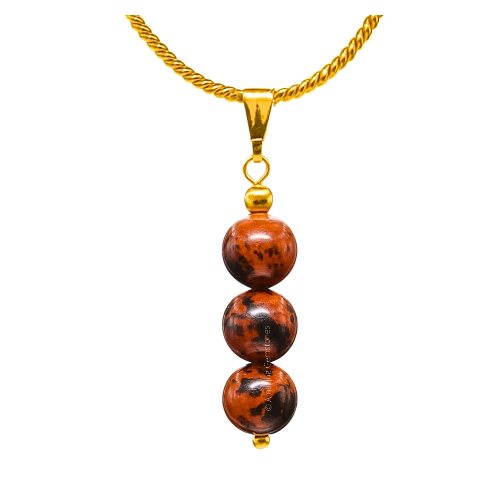 Mahogany Obsidian Bead Pendant (Gold)