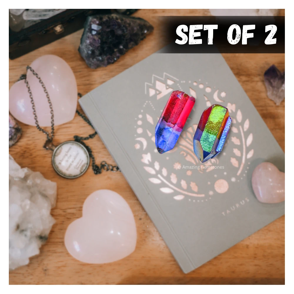 Ruby Tanzine Aura Quartz Raw Crystal Points (2 Pieces)