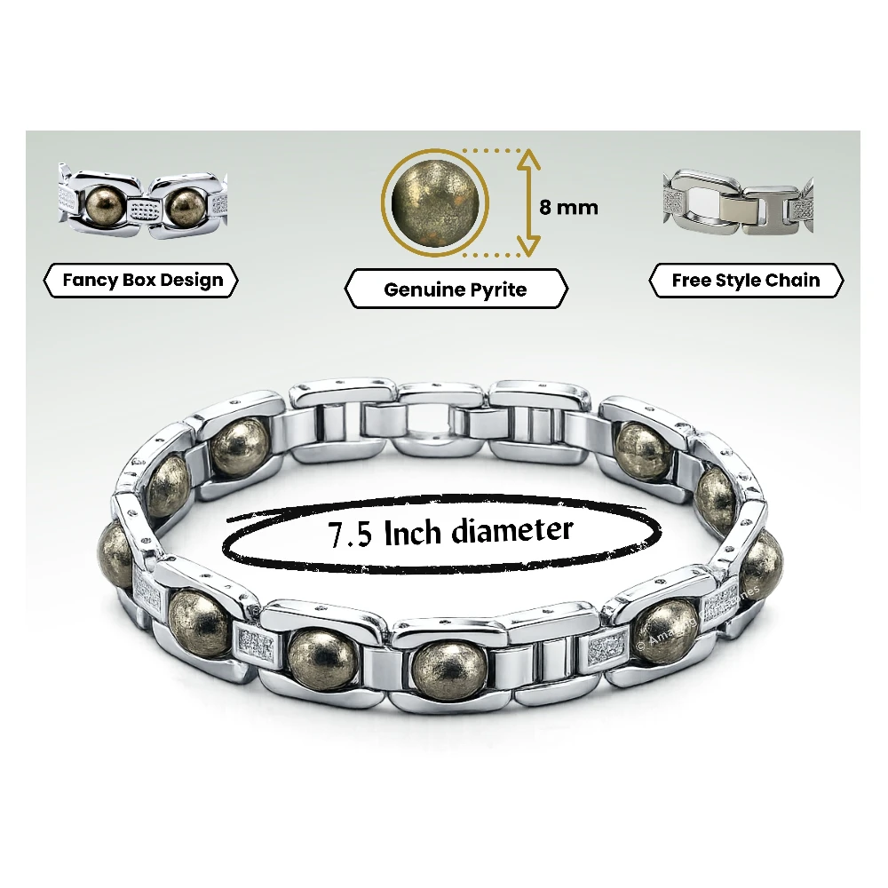 Pyrite Bracelet - Premium Silver Chain