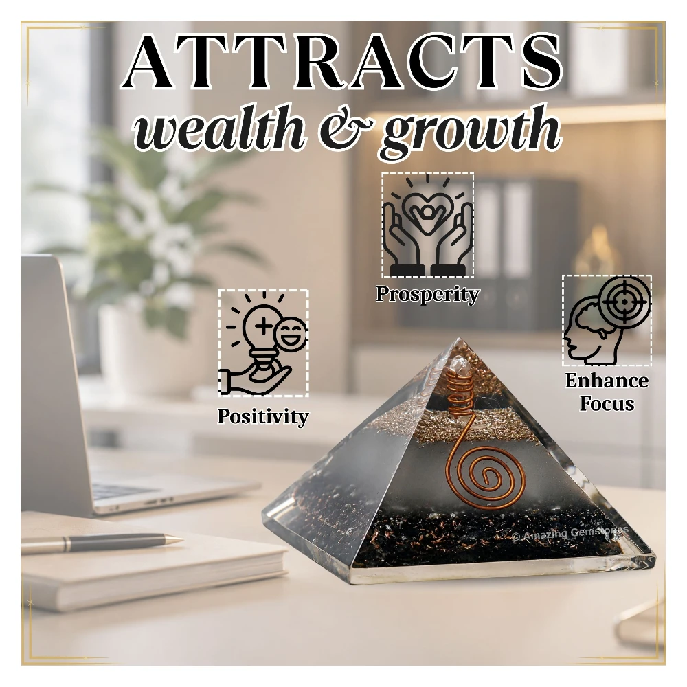 Black Tourmaline Selenite Orgone Pyramid - Glow in Dark