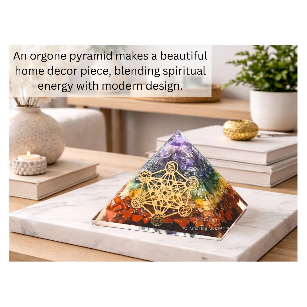 Natural Chakra Orgone Pyramid - Chakra Metatron Cube