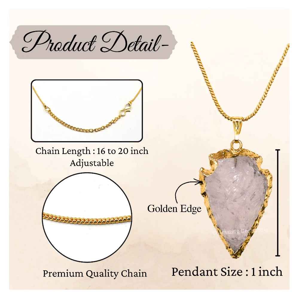Rose Quartz Arrowhead Pendant - Gold Plated