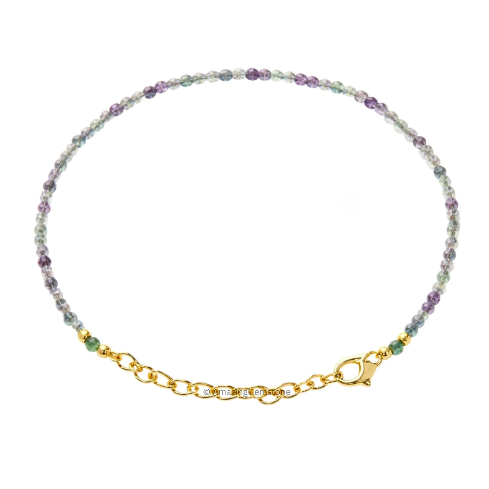 Green Fluorite Crystal Bracelet - 2mm Faceted Bead (Gold)