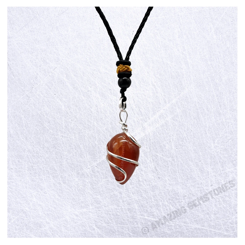 Carnelian Necklace - Spiral Tear Drop (Silver)