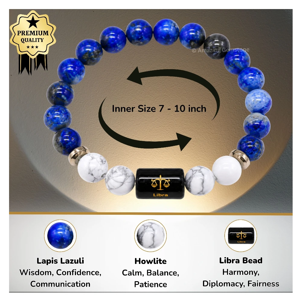 Libra Birthstone Bracelet - Lapis Lazuli & Howlite