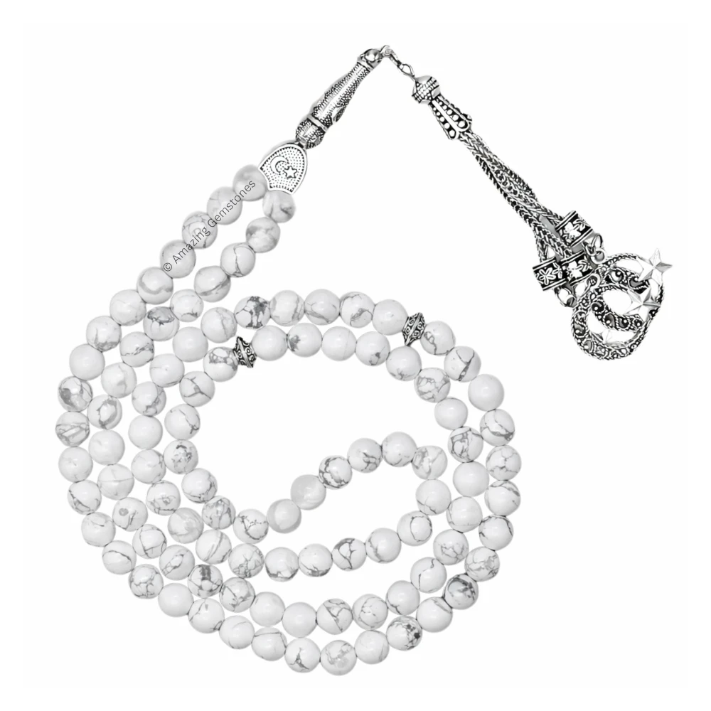 Howlite Crystal Tasbeeh Sibha Prayer Beads (Silver)