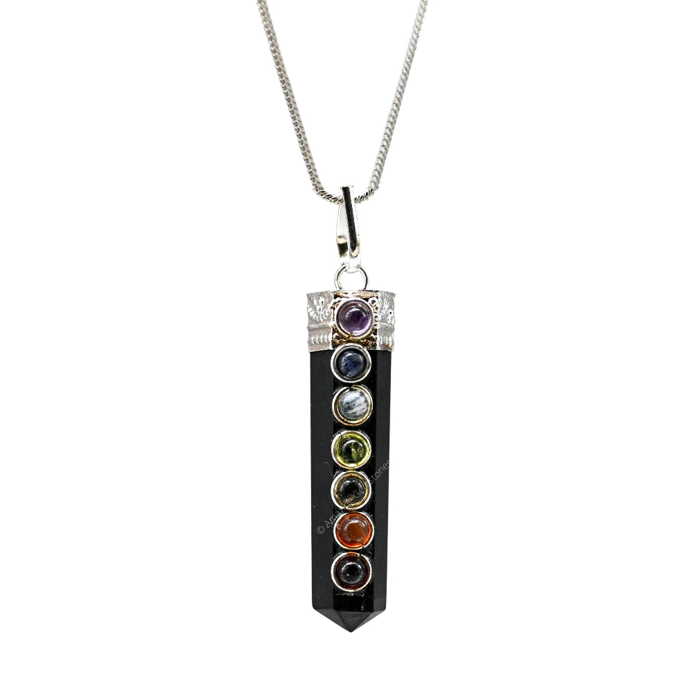 Shungite Necklace - Cap Pencil with Chakra