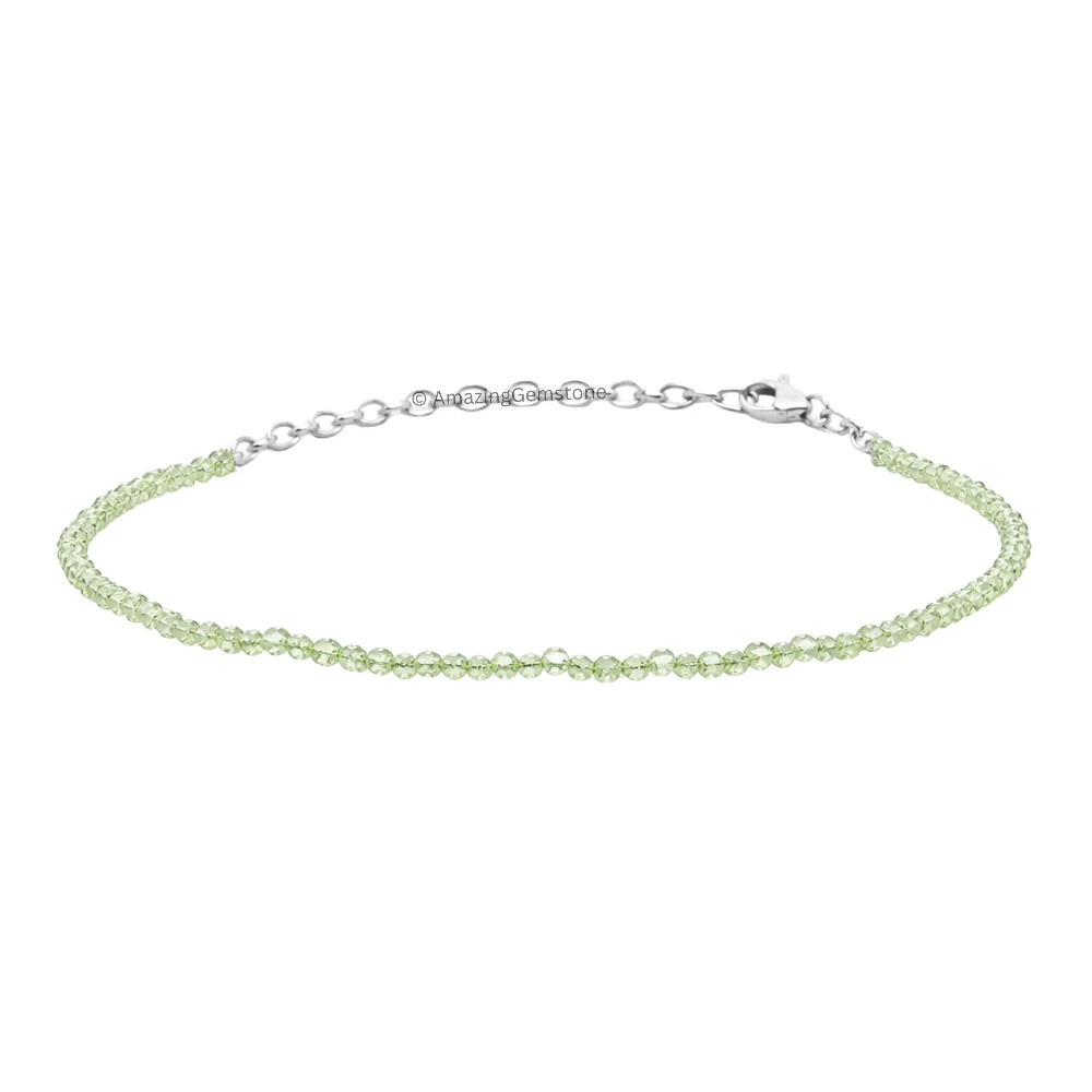 Green Amethyst Crystal Bracelet - 2mm Faceted Bead (Silver)