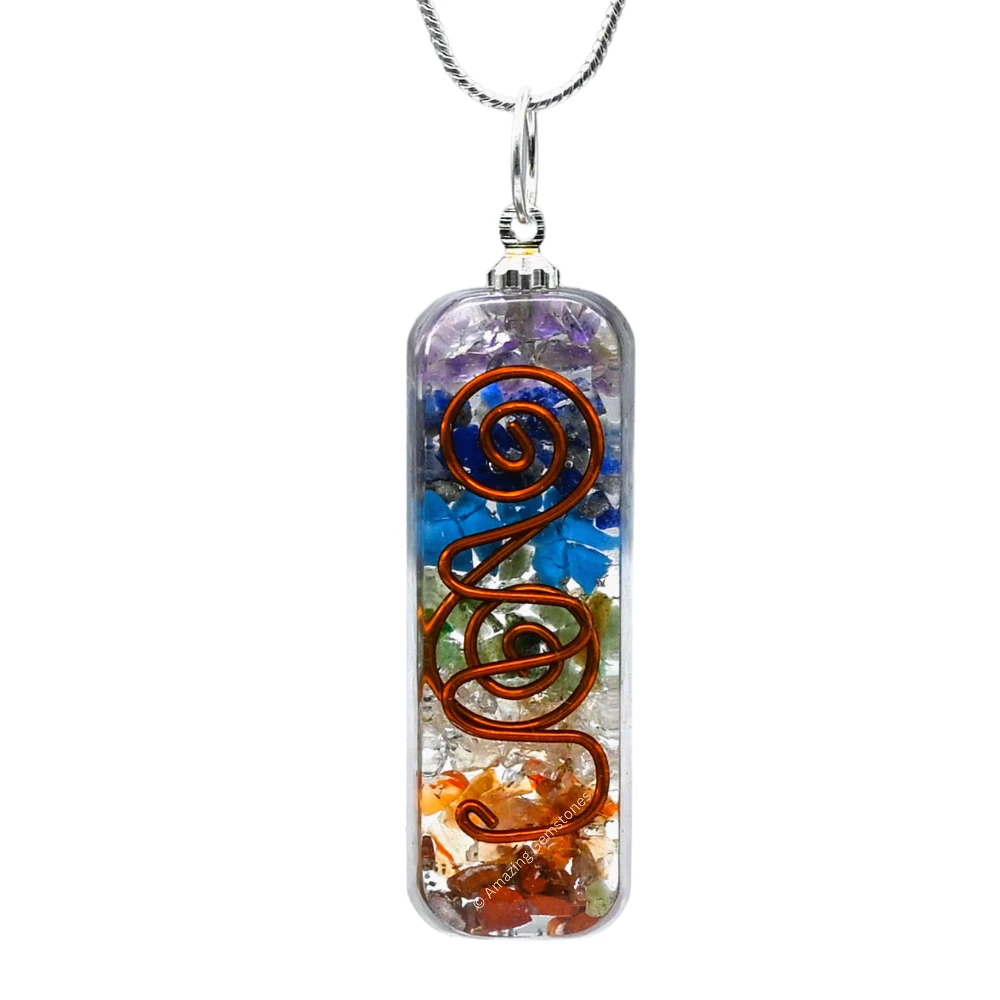 7 Chakra Crystal Orgone Pendant - Rectangle