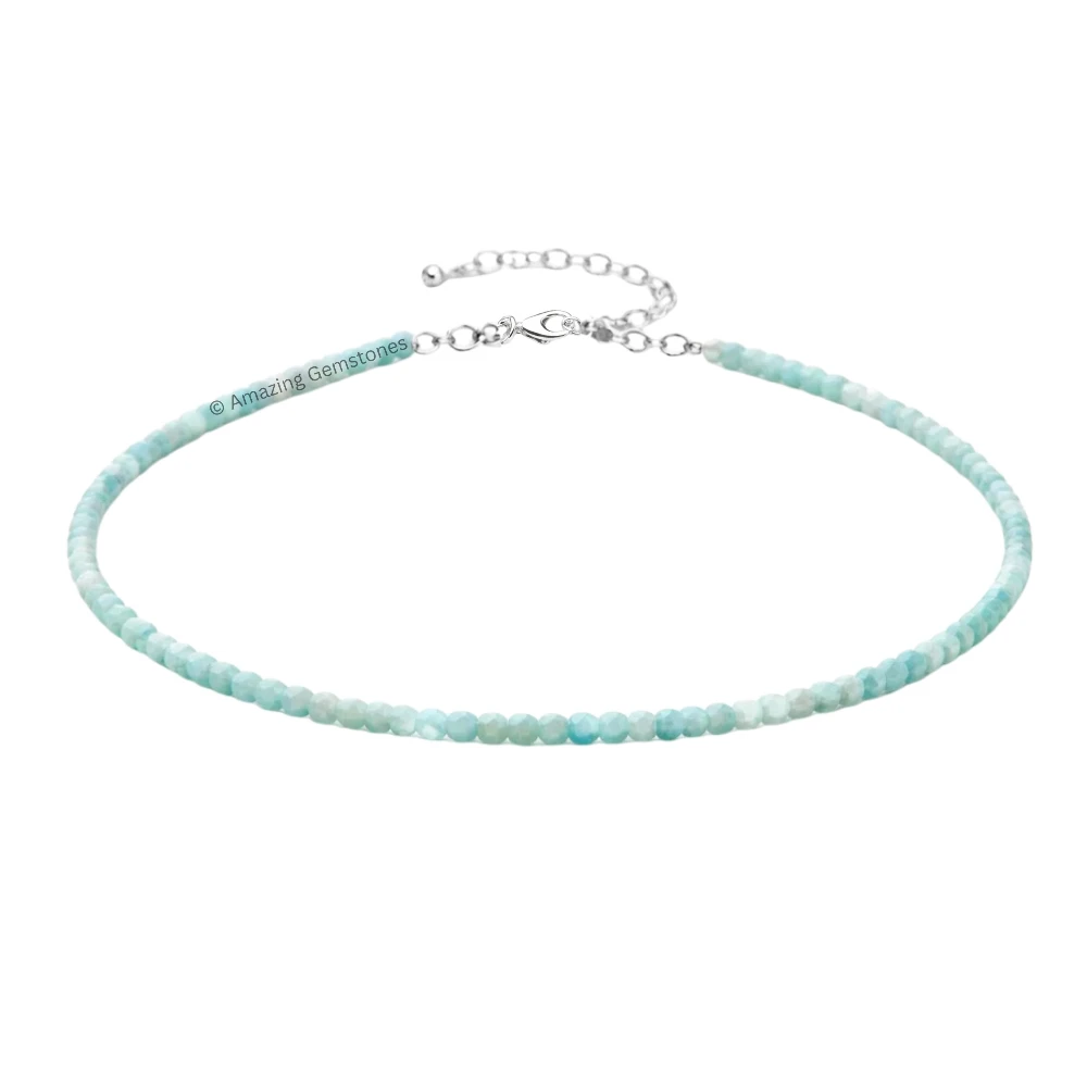 Amazonite Crystal Anklet - 2mm Faceted Bead (Silver)