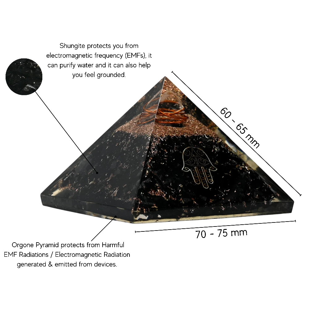Shungite Orgone Pyramid - Small Hamsa