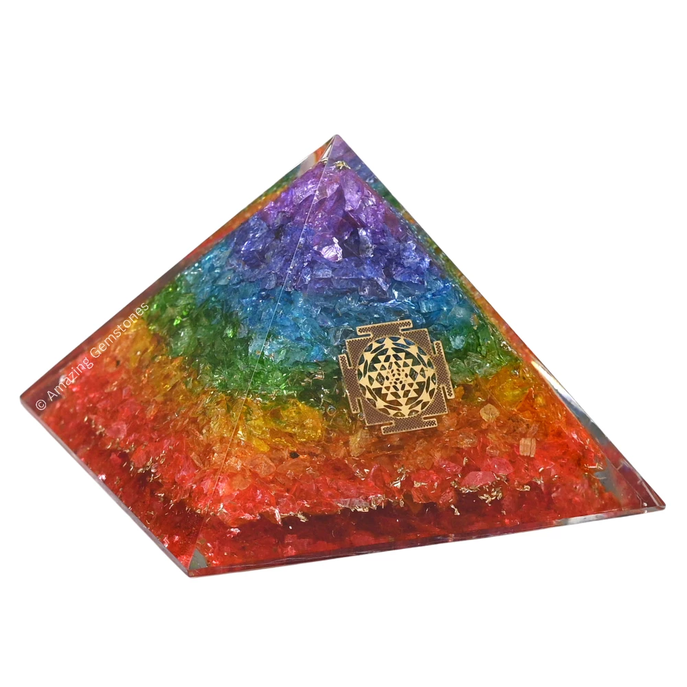 Chakra Onyx Orgone Pyramid - Sri Yantra
