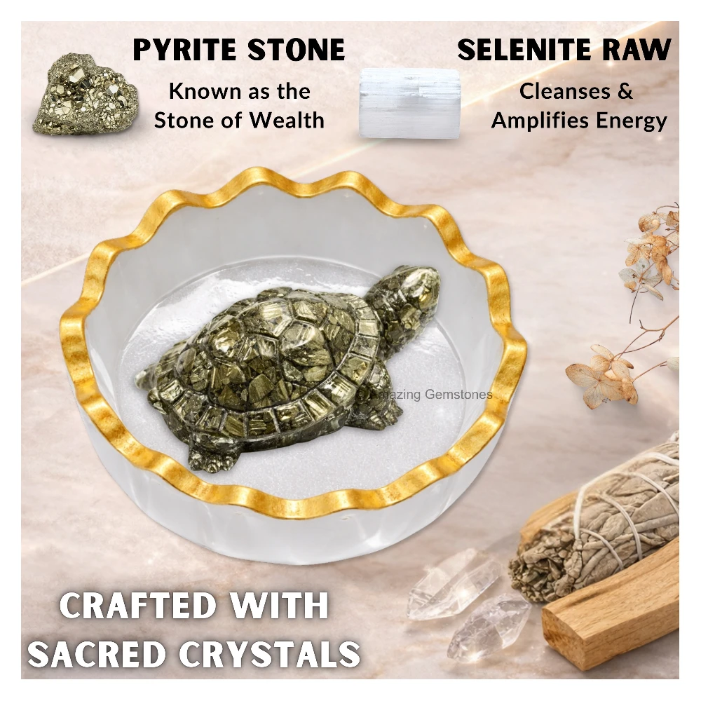 Pyrite Tortoise with Selenite Bowl