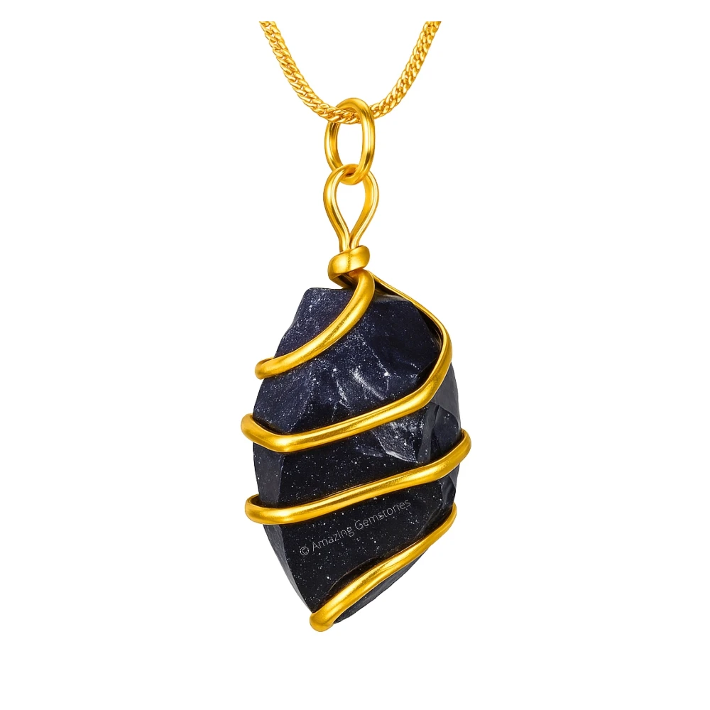 Blue Goldstone Necklace - Raw Crystal (Gold)