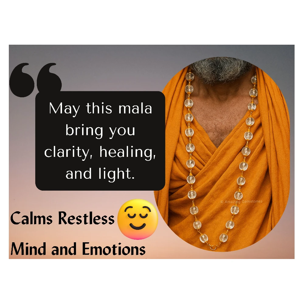 Crystal Quartz Sphatik Mala Necklace (Gold Chain - Faceted)