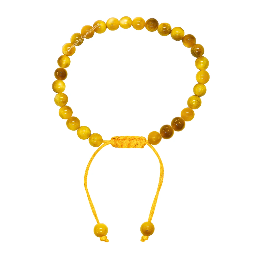 Yellow Cat's Eye Healing Crystal Bracelets - 6mm Beads (Adjustable)