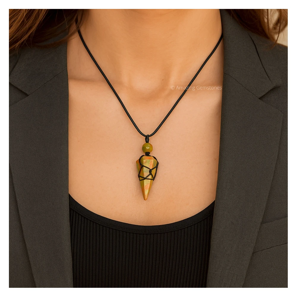 Unakite Pendulum Pendant Necklace (Macrame)