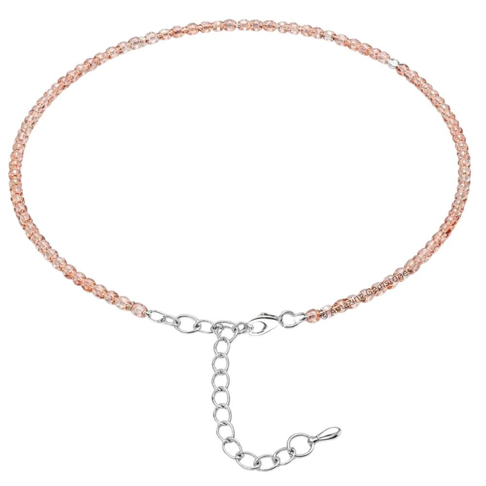 Copper Rutilated Quartz Crystal Anklet - 2mm Faceted Bead (Silver)