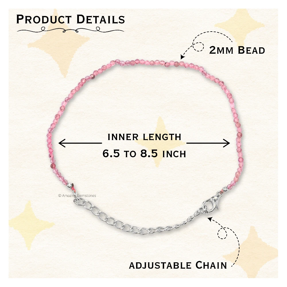 Pink Strawberry Crystal Bracelet - 2mm Faceted Bead (Silver)