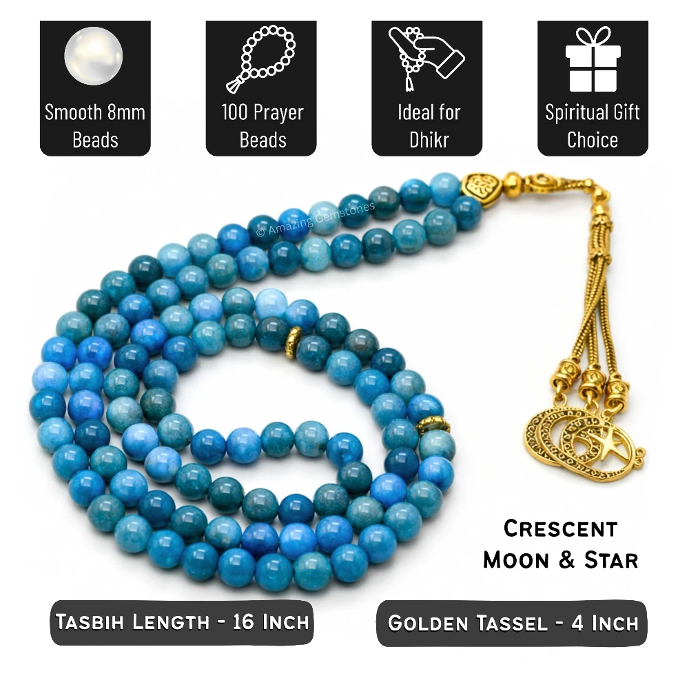 Apatite Crystal Tasbeeh Sibha Prayer Beads (Gold)