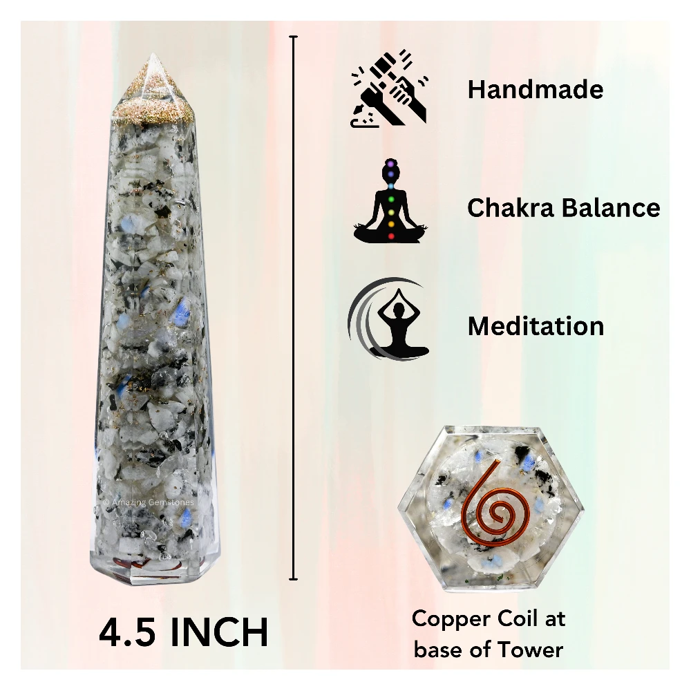 Rainbow Moonstone Orgone Tower (4.5 Inch)